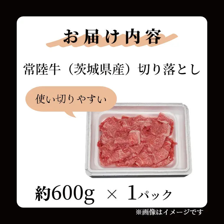 黒毛和牛 「常陸牛」 切り落とし 約600g（茨城県共通返礼品・茨城県産）ブランド牛 銘柄牛 常陸牛 牛 牛肉 肉 切落し 切落とし 茨城 茨城県産 国産 冷凍 焼肉 BBQ_DS002