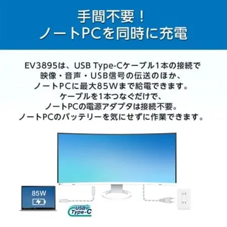 【国内生産】EIZO 37.5型曲面ウルトラワイドモニター FlexScan EV3895 ホワイト_液晶 液晶モニター モニター パソコン pcモニター ゲーミングモニター USB Type-C_【1254730】
