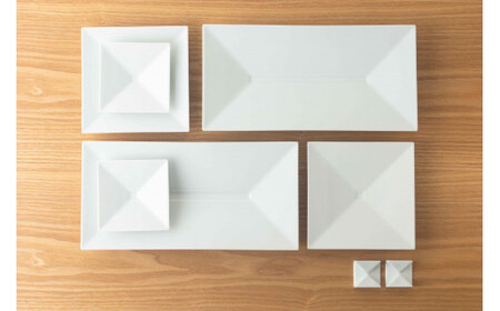 【川上元美デザイン】Rin 角皿3種 & 箸置 8点セット【KIHARA】有田焼 食器 器 うつわ 食器セット ペアセット プレート 取皿 角皿 メイン皿 箸置き はしおき サラダ カルパッチョ 白 シンプル 電子レンジ対応 キハラ A50-308