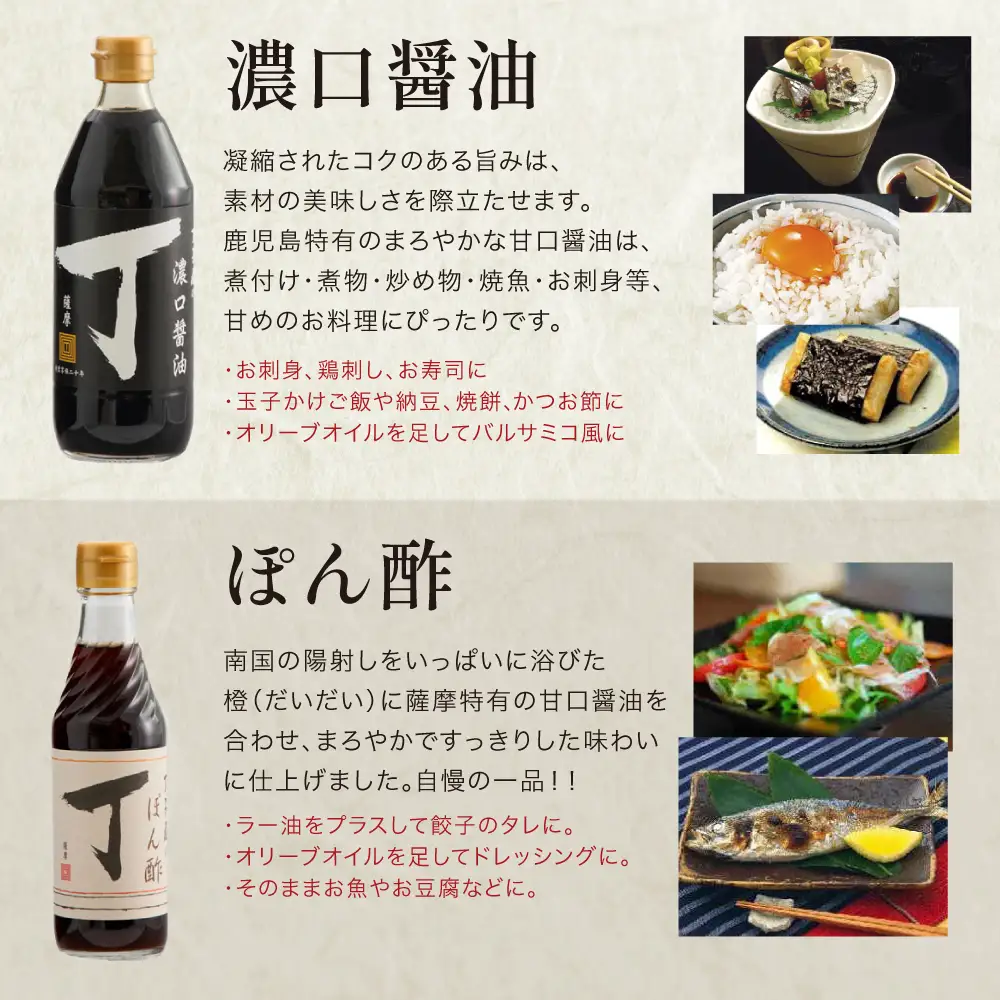 【創業享保20年の老舗醤油屋】丁子屋のかごしま調味料 詰め合わせ (4種) 贈答用 調味料 醤油 つゆ めんつゆ 酢 お酢 なごみ酢 鹿児島 南さつま市