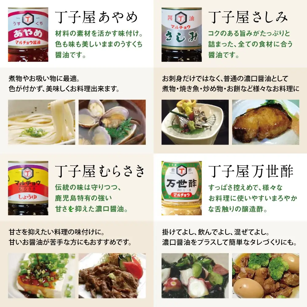 【創業享保20年の老舗醤油屋】丁子屋のかごしま醤油 詰め合わせ（4種） 6本セット 調味料 醤油 酢 お酢 鹿児島 南さつま市