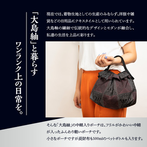 本場 奄美大島紬 中綿入り ポーチ （ 幾何学模様 ） W040-005-1u 雑貨 日用品