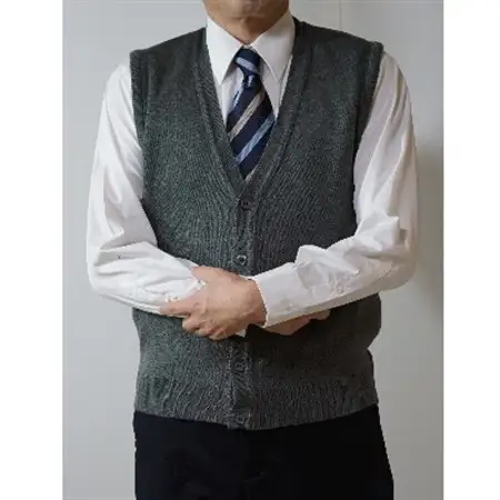 無地 メンズニット オープンベスト グレー L寸 15220_装飾品・工芸品 男性・メンズ 洋服 _【1219036】