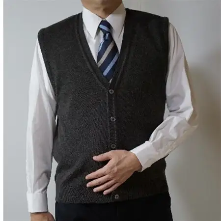 無地 メンズニット オープンベスト チャコール LL寸 15220_装飾品・工芸品 男性・メンズ 洋服 _【1219039】