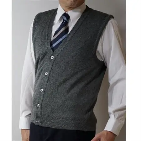 無地 メンズニット オープンベスト グレー LL寸 15220_装飾品・工芸品 男性・メンズ 洋服 _【1219040】