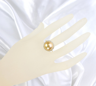 1406【真珠総合研究所GoldLip花珠鑑別書付】K18　南洋ナチュラルゴールデン真珠12.０㎜up　ダイヤモンド0.50ct 　リング