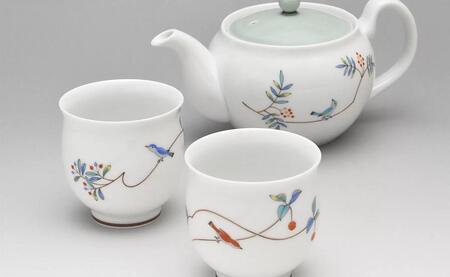 香蘭社 小鳥の詩・茶の間揃 有田焼 食器 うつわ 器 お湯飲み 急須 茶器 AA40-270