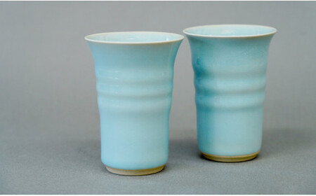 有田焼 天青フリーカップ2個セット 青磁 食器 ビアカップ うつわ 作家 梶原大敬 茂正工房 30000円 3万円 A30-761