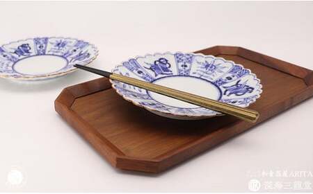 有田焼 染付芙蓉手菊型6寸皿 2枚セット 深海三龍堂 食器 うつわ 器 和食器 和皿 中皿 多用皿 皿 菊割 30000円 3万円 A30-726