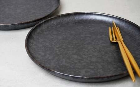金善製陶所 210カット プレート 黒サビ絞りマット 2枚 有田焼 食器 器 うつわ プレート 30000円 3万円 A30-728