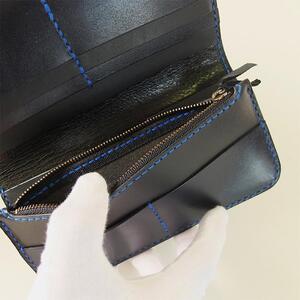 阿波レザー　本藍染縦長財布 PR-2