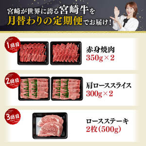 【6ヶ月定期便】宮崎牛定期便【肉 牛肉 国産 宮崎県産 宮崎牛 牛肉 黒毛和牛 和牛 焼肉用牛肉 BBQ用牛肉 すき焼き用牛肉 しゃぶしゃぶ 焼きしゃぶ 肩ロース ウデ モモ 鶏肉もも カット済み定期便 】