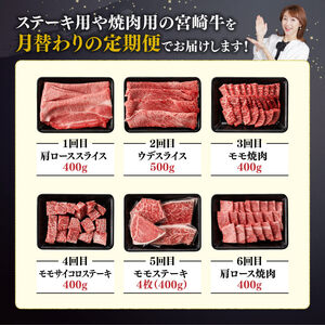 【6ヶ月定期便】 宮崎牛用途別便A【肉 牛肉 国産 宮崎県産 宮崎牛 黒毛和牛 和牛 焼肉 BBQ ステーキ すき焼き しゃぶしゃぶ 焼きしゃぶ 4等級  A4ランク 肩ロース ウデ モモ E11130】