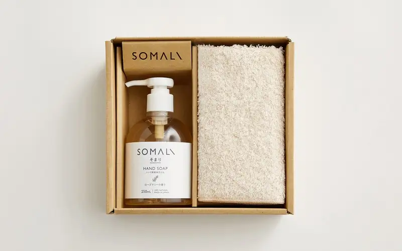 カンブリア宮殿で紹介されました！SOMALI ギフトF・ハンドソープセット（ハンド用液体石けん・オーガニックコットン ハンドタオル）【kmsk0005】