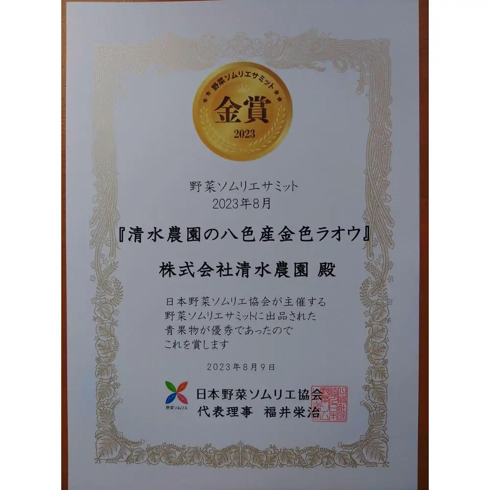 2026年7月下旬から発送予定　野菜ソムリエサミット金賞受賞　「清水農園の八色産金色羅皇」（１玉）