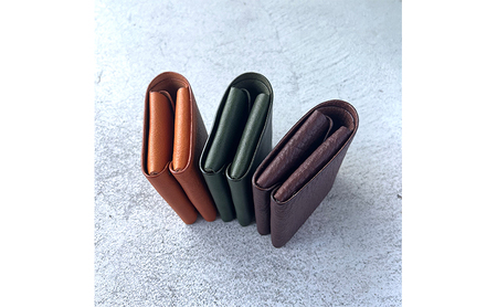 本革 ノンステッチの二つ折りミニ財布 シボ入り栃木レザー ファッション小物 革小物 レザー小物 ウォレット コンパクト カード入れ 小銭入れ お札入れ  ダークブラウン
