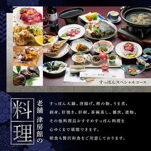 ＜要予約＞すっぽんの里安心院老舗 津房館 ペア宿泊券 すっぽんスペシャルコース付(1泊2日)チケット 天然温泉 おんせん 旅館【113400500】【津房館】