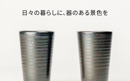 【美濃焼】フリーカップ 《切立》黒釉 ペアセット 地球にやさしい再生土(廃磁器25%)【BIJINTOUKI/美人窯】食器 コップ タンブラー 焼酎カップ ペア SDGs サステナブル サスティナブル 黒色 ブラック 送料無料[MDF016]