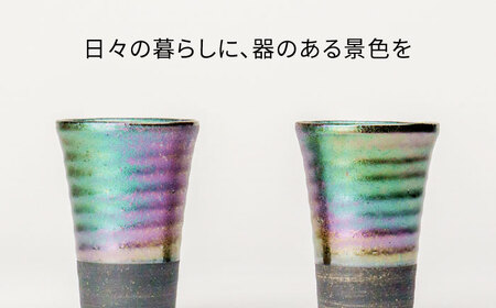【美濃焼】フリーカップ《反》ピーコック ペアセット 地球にやさしい再生土(廃磁器25%)【BIJINTOUKI/美人窯】食器 コップ タンブラー 焼酎カップ ペア SDGs サステナブル サスティナブル 虹色 玉虫色 宇宙 送料無料[MDF018]