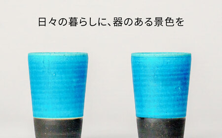 【美濃焼】フリーカップ 《切立》ターコイズブルー ペアセット 地球にやさしい再生土(廃磁器25%)【BIJINTOUKI/美人窯】食器 コップ タンブラー 焼酎カップ ペア SDGs サステナブル サスティナブル 青色 ブルー ターコイズ 送料無料[MDF022]