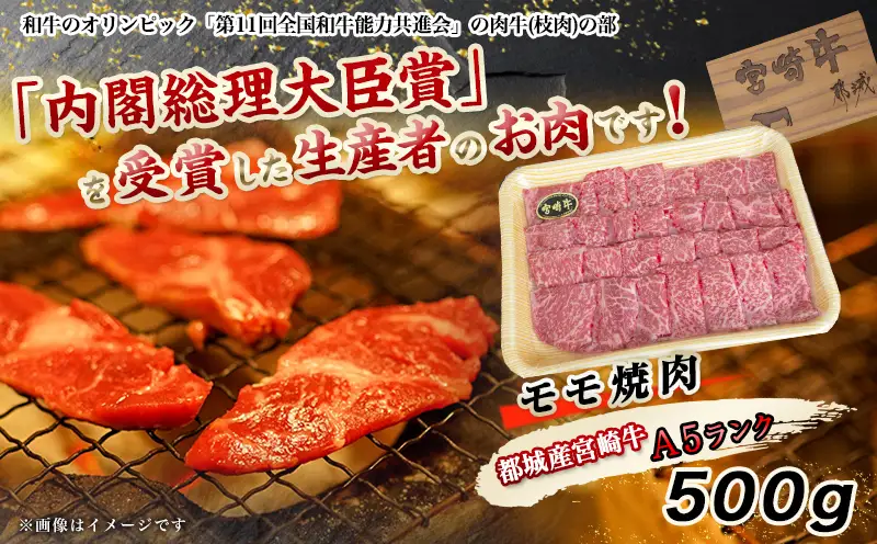 宮崎牛モモ焼肉(A5)〔MJ-A002〕_(都城市) 牛肉 都城産宮崎牛(A5ランク) モモ焼肉 500g 最高等級の5等級 国産黒毛和牛 霜降り牛肉 焼き肉/バーベキュー/鉄板焼き ギフト 贈答用