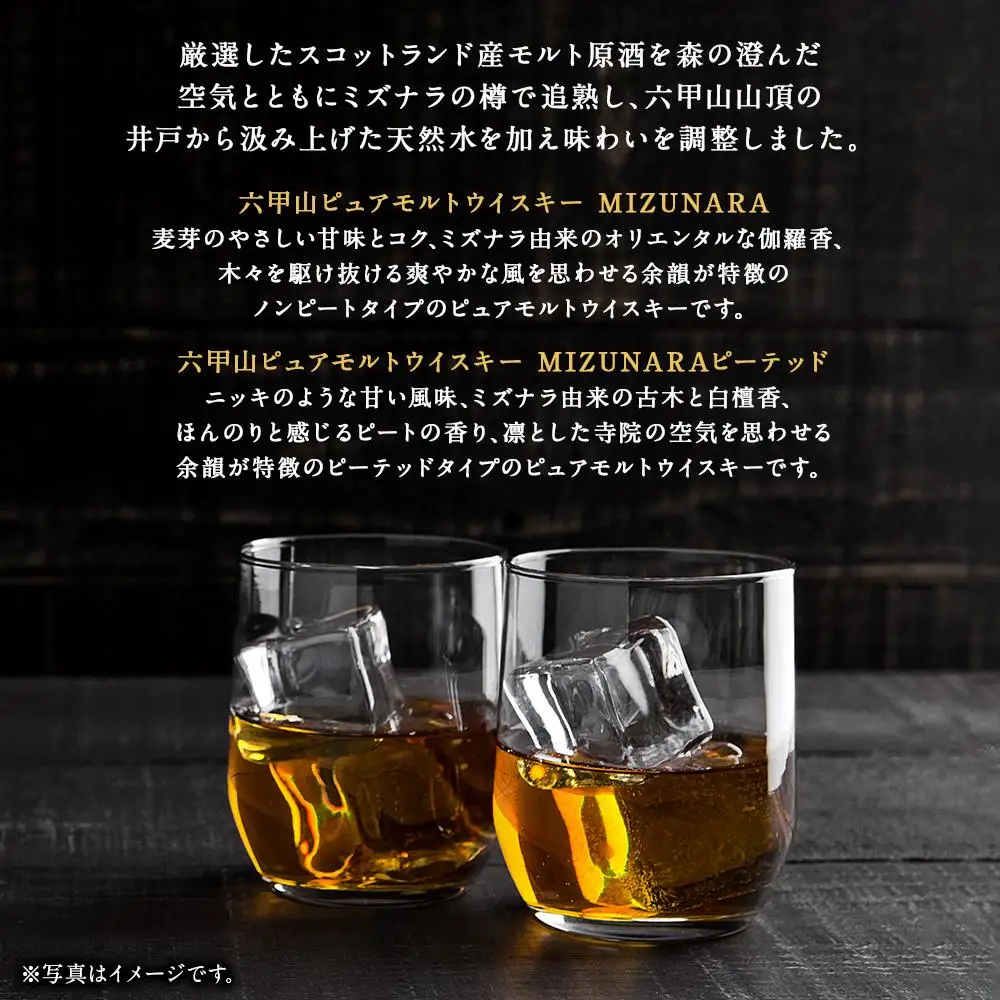  六甲山ピュアモルトウイスキー2本セット(MIZUNARA＆MIZUNARAピーテッド) 　　　※化粧箱付