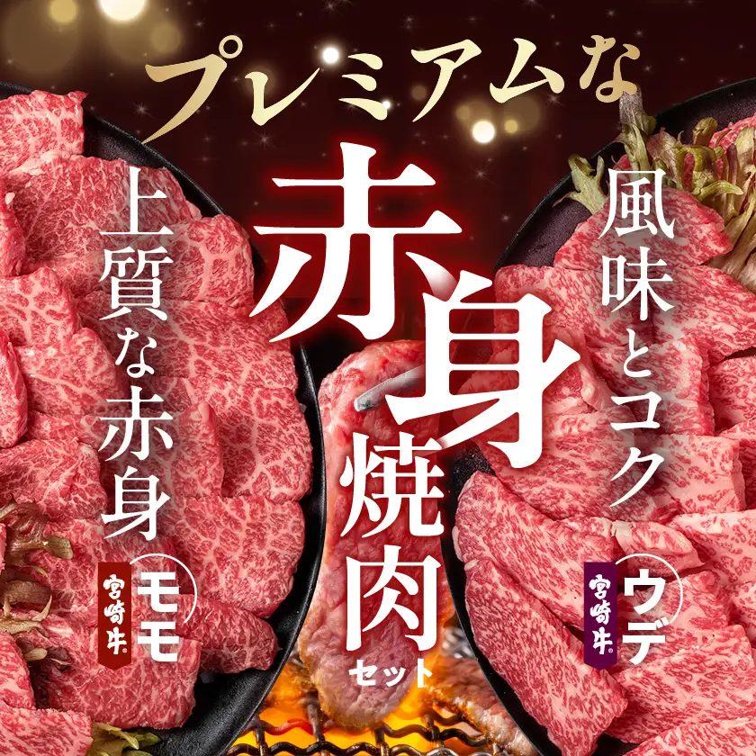 宮崎牛モモウデ焼肉800g(黒たれ付)〔21-31-005〕_(都城市) 宮崎県産 宮崎牛 A4ランク以上 モモ ウデ 焼肉 400g 800g にくほんぽ黒たれ 牛肉 肉 牛 計800g セット 万能タレ