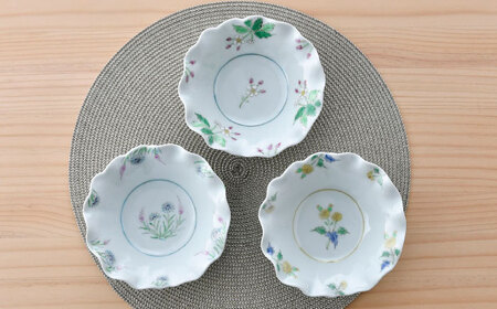 【波佐見焼】野の花 渕なぶり 小鉢 3点セット 食器 皿 ボウル【藍水】[GB46] 波佐見焼