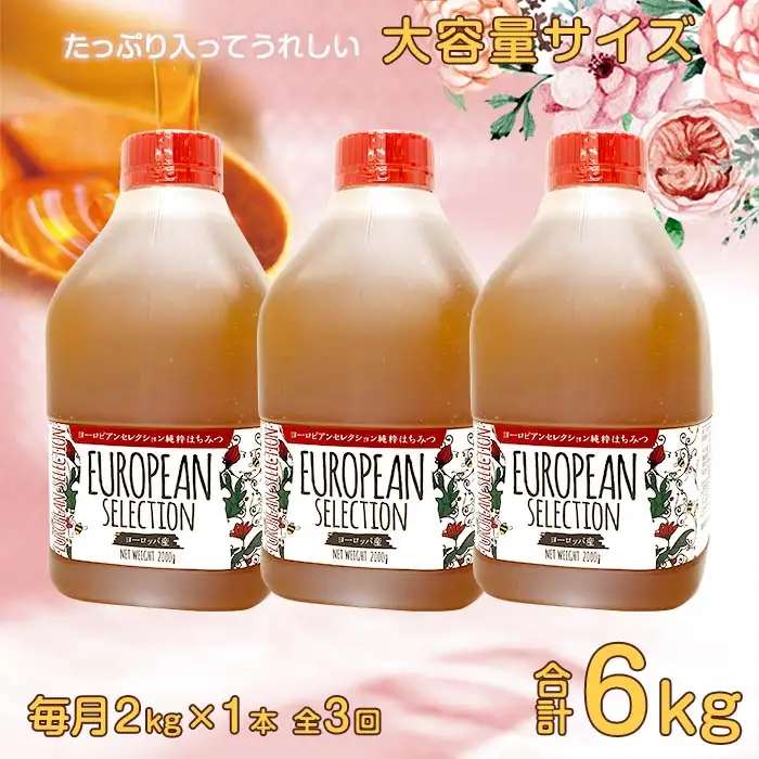 【全3回】 定期便（EU2kg） かの蜂 純粋蜂蜜 合計6kg（ヨーロピアンセレクション2kgを毎月1本お届け） 024-T010