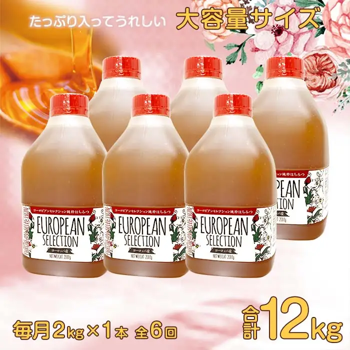 【全6回】 定期便（EU2kg） かの蜂 純粋蜂蜜 合計12kg（ヨーロピアンセレクション2kgを毎月1本お届け） 024-T011