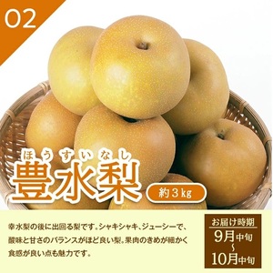 SE0509　【3回定期便】酒田産 特選 和梨3種味比べ定期便2026 (幸水梨、豊水梨、和梨〔品種おまかせ〕/各約3kg)