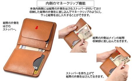 VanNuys マネークリップ機能付き 胸ポケットにも入る 多機能コンパクトウォレット／コインケース付きオールインワンタイプ オイル シュリンク レザー 財布 本革 コンパクト ヌメ革 ギフト バンナイズ ファッション小物  ビンテージキャメル