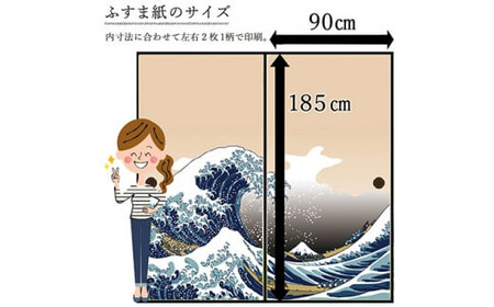 ＜神奈川沖浪裏＞糊で貼る糸入りふすま紙 プレミアム北斎 | ふすま紙 はりかえ工房 埼玉県 草加市