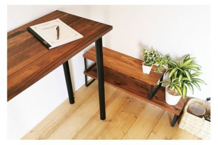 無垢材とアイアンのシェルフ ブラウン Mサイズ 60／80cm 植物 完成品 [0976]