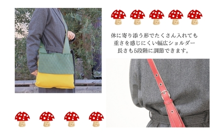 どくきのこバッグ レザー×帆布 ショルダーバッグ 日本製 ファッション カバン 小物 キノコ好き キノコモチーフ かわいい ユニーク  オーク/カカオ