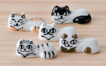 【波佐見焼】にゃんこの箸置き 5種 カトラリー Bセット【大新窯】[DC154] 波佐見焼