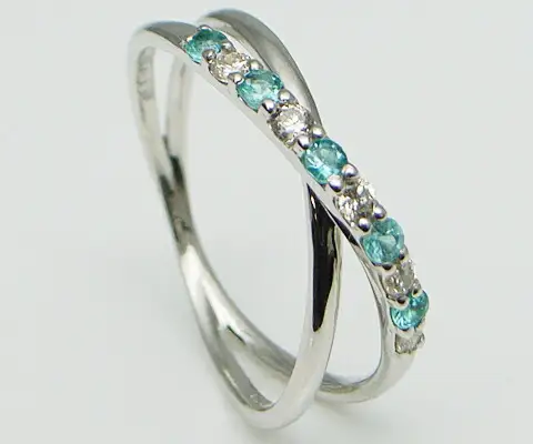 指輪 天然 ダイヤモンド 0.1ct SIクラス パライバトルマリン 0.09ct【プラチナ950】r-14（KRP）M27-1410