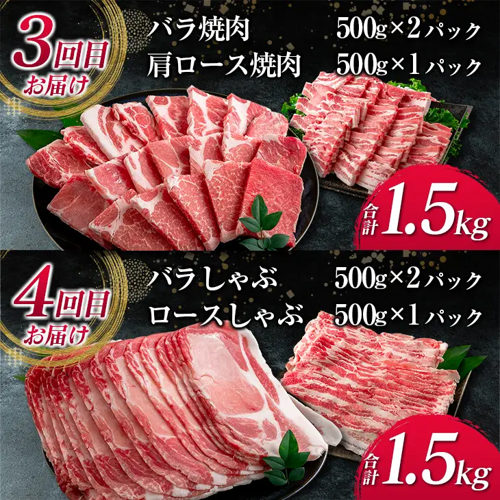 数量限定 5か月 お楽しみ 隔月 定期便 豚肉 大満足 セット 総重量7.5kg ポーク 国産 宮崎県産 しゃぶしゃぶ スライス 焼肉 大容量 豚ロース 豚肩ロース 豚バラ 豚しゃぶ 食品 おかず おつまみ お弁当 食べ比べ 詰め合わせ BBQ おすすめ 日南市 送料無料_JG2-23