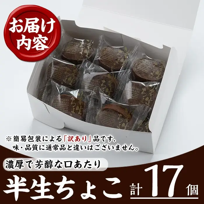 【訳あり！簡易包装】ご自宅用！半生ちょこ 17個 濃厚で芳醇！ふんわりかるーい♪ 冷凍 個包装【00-014-03】