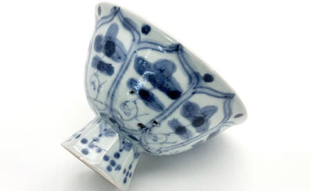 有田焼 工房禅 横田翔太郎 染付八方花紋 高台鉢 初期伊万里 24to3 西富陶磁器 うつわ 器 茶碗 小鉢 デザートカップ A18-201