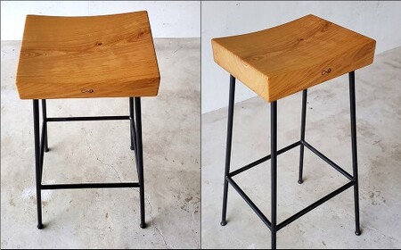 ケヤキのスツール  60cm Compago｜国産ケヤキ無垢材×アイアン脚 日本製 西粟倉村 E-mp-A23A