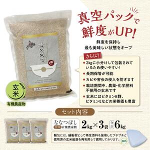 【令和7年産・玄米・真空パック・有機農産物】 あさひかわ産 ななつぼし玄米 2kg×3袋 | ななつぼし _03124