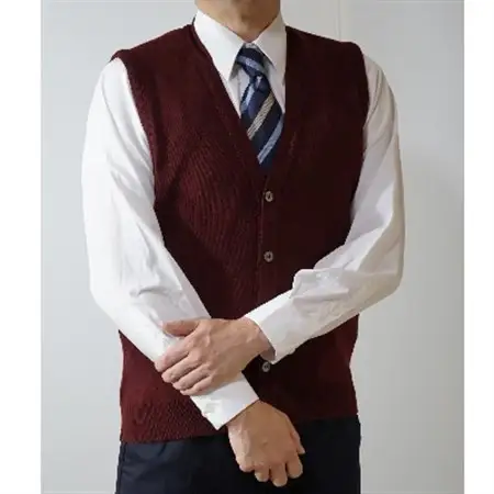 無地 メンズニット オープンベスト ワイン S寸 15220_装飾品・工芸品 男性・メンズ 洋服 _【1219168】