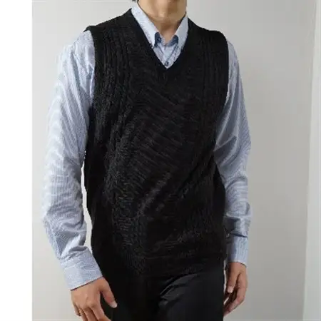 模様有 メンズニット ベスト クロ LL寸 15130_装飾品・工芸品 男性・メンズ 洋服 _【1219583】