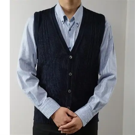 模様有 メンズニット オープンベスト コン LL寸 15150_装飾品・工芸品 男性・メンズ 洋服 _【1219747】