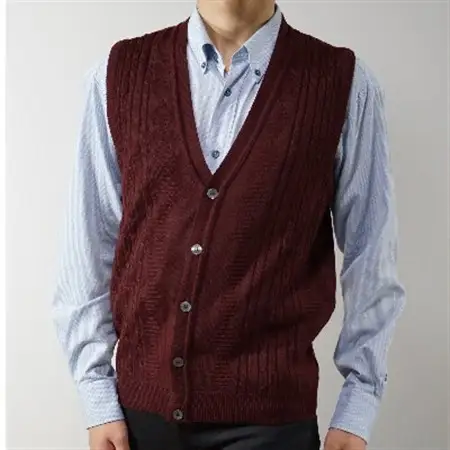 模様有 メンズニット オープンベスト ワイン LL寸 15150_装飾品・工芸品 男性・メンズ 洋服 _【1219753】