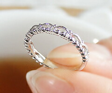 指輪 天然 ダイヤモンド SIクラス 小指 ミル打ち アンティーク調 【K18WG】 r-121（KRP）G45-1410