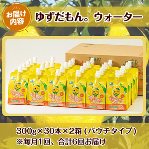 ＜定期便・全6回(連続)＞ ゆずだもん。 ウォーター (300g×60本、パウチタイプ) 定期便 ゆず 【株式会社財宝】T19-v01