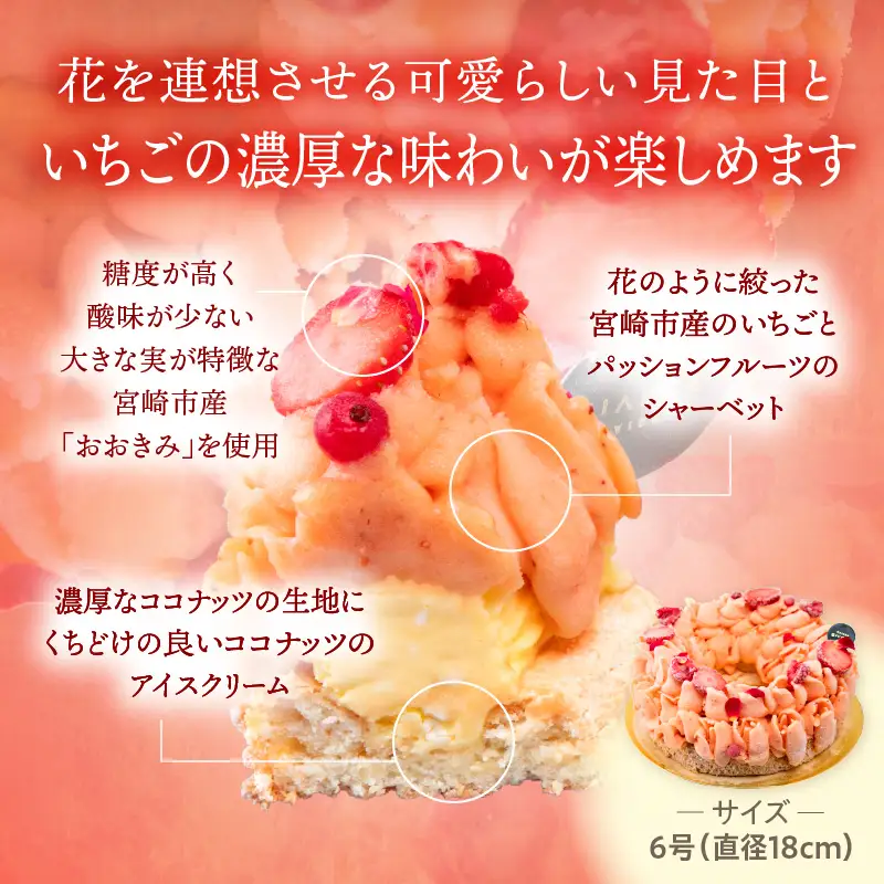 【江森宏之シェフ考案】宮崎市産いちごのアイスケーキ(6号)　いちご 苺 アイスケーキ