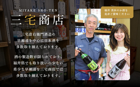 入手困難【早瀬浦】純米大吟醸 1800ml × 1本 ＆ 純米酒 1800ml × 2本 セット【飲み比べ 日本酒 地酒 福井 美浜 早瀬 フルーティ 男酒 硬水 ミネラル 希少 ご褒美 家飲み 敬老の日 プレゼント】[m16-h001]
